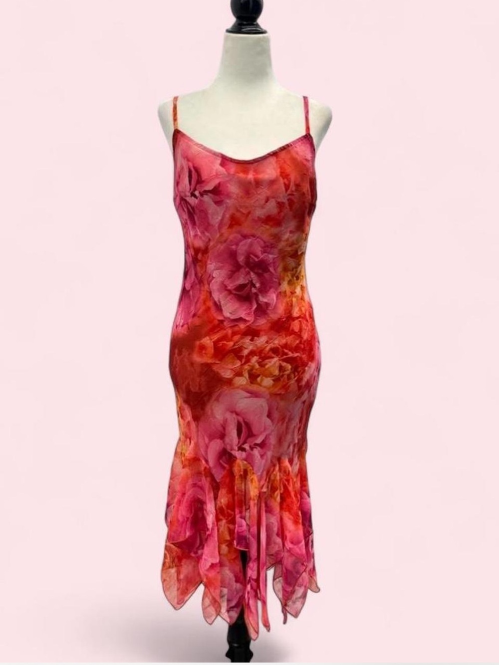Vintage Joseph Ribkoff Floral Handkerchief Hem Midi Dress Y2K Romantic
